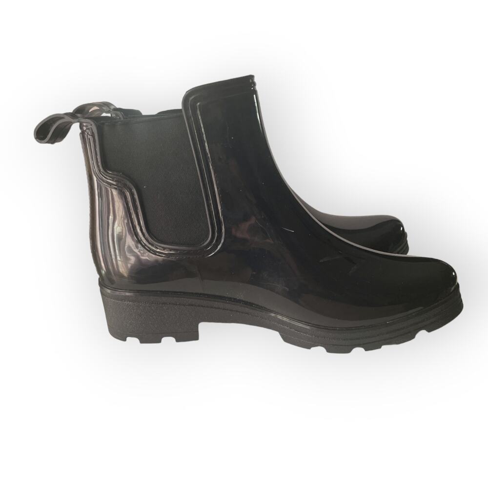 CAPELLI NEW YORK WOMEN'S BLACK RUBBER PULL ON ANKLE RAIN BOOTS Sz 11